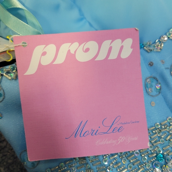 MORI LEE SPLASH BLUE BALLGOWN DRESS - Picture 9 of 11